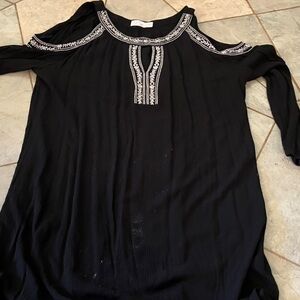 Time and Tru Black Top with White Embroidery